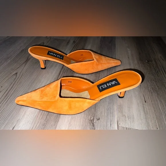 Vaneli Orange Suede Kitten Heel Open Back Mules Size 8 New Without Box - Picture 4 of 6